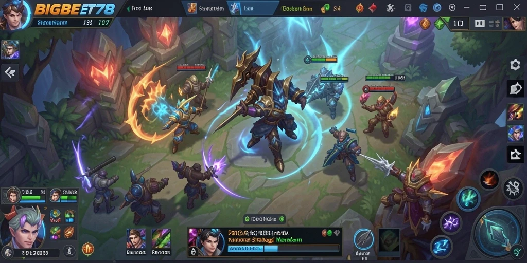 Tampilan pertarungan sengit dalam gameplay MOBA BIGBET78.
