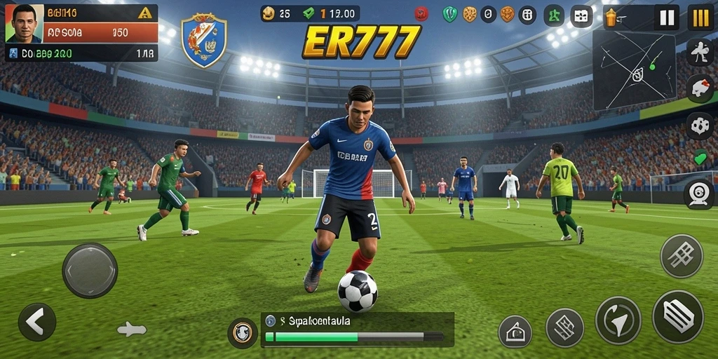 Gameplay seru dan mendebarkan dalam ER777 sepak bola.