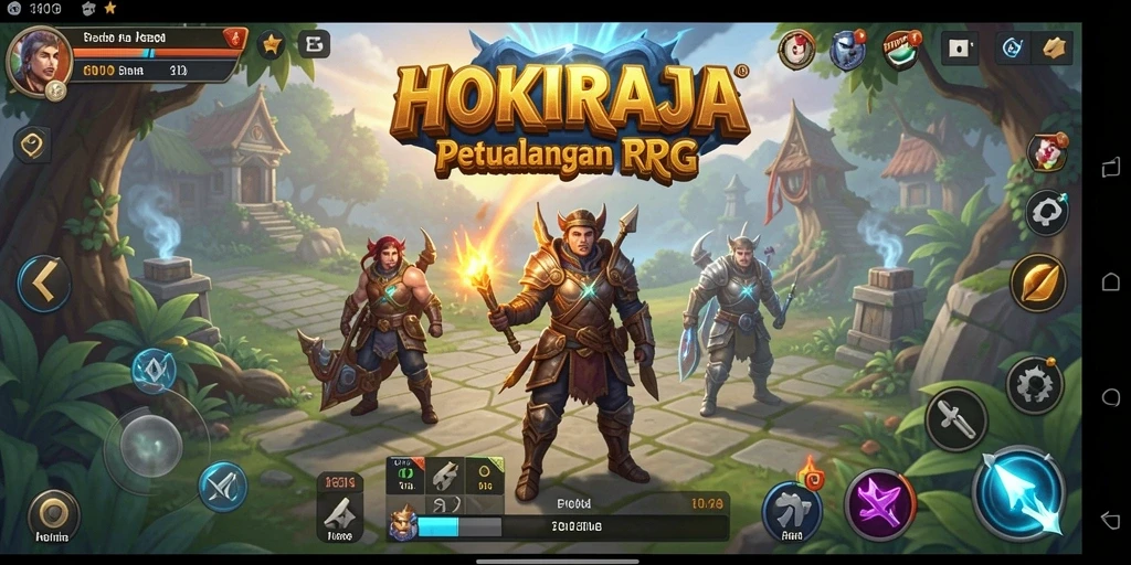 Screenshot HOKIRAJA menunjukkan momen pertempuran seru dalam dunia RPG.