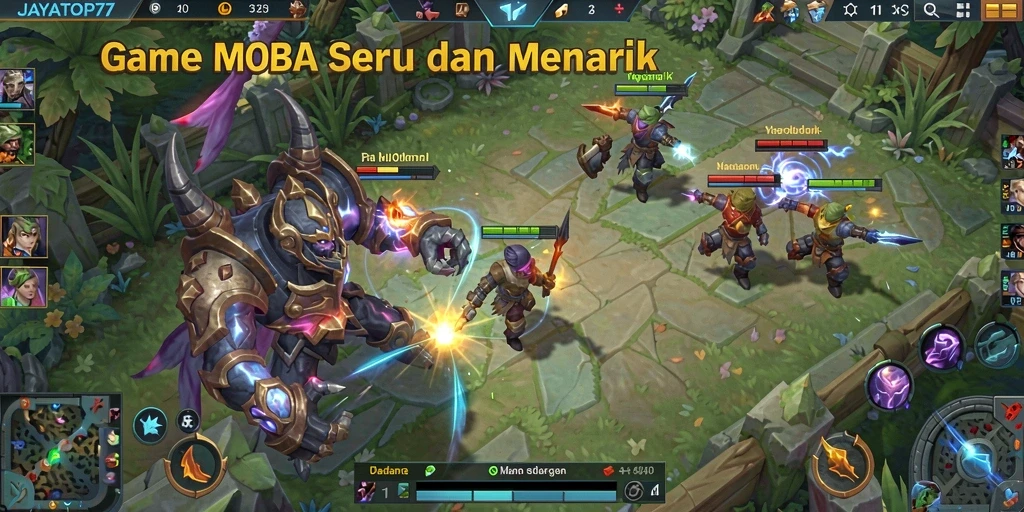 Screenshot gameplay MOBA JAYATOP77 yang menegangkan.