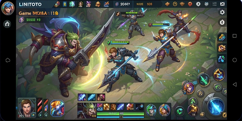 Tangkapan layar gameplay LINITOTO menampilkan aksi seru pertempuran MOBA.