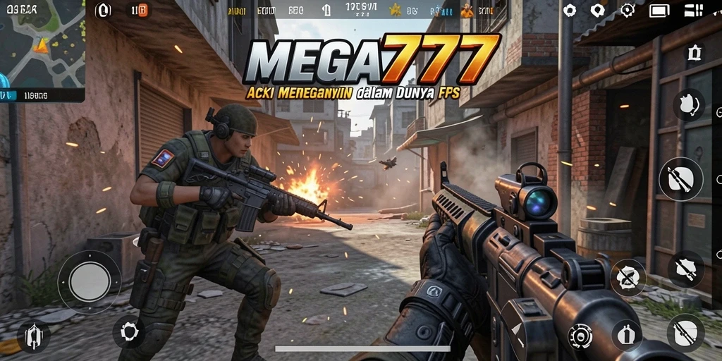 Tangkapan layar menampilkan aksi intens dalam permainan FPS MEGA777.