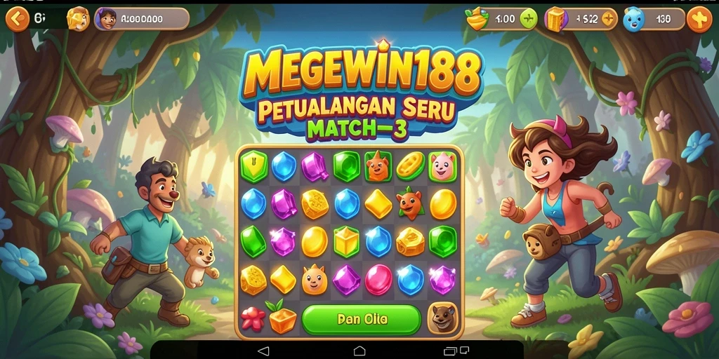 Tampilan gameplay seru dari MEGEWIN188 dengan tantangan Match-3 yang menarik.