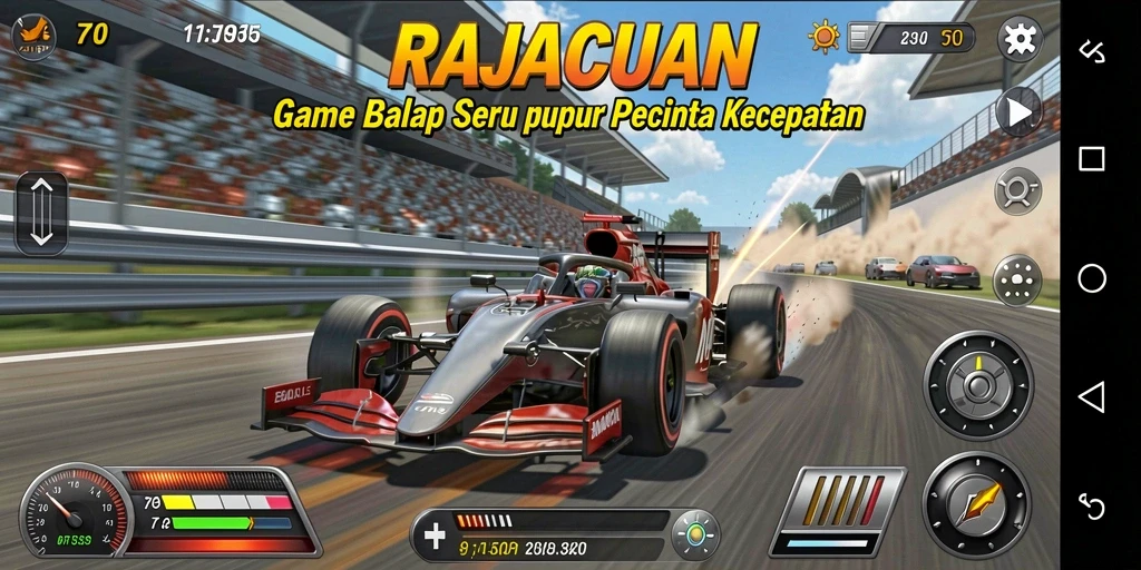 Tangkapan layar gameplay RAJACUAN menampilkan aksi balap yang mendebarkan.